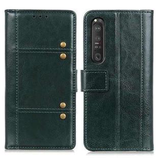 For Sony Xperia 1 III Peas Crazy Horse Texture Horizontal Flip Leather Case with Holder & Card Slots & Wallet(Green)