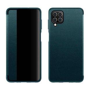 For Samsung Galaxy A12 Magnetic Side Window View Shockproof Horizontal Flip Leather Case(Green)