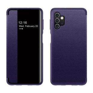 For Samsung Galaxy A32 5G Magnetic Side Window View Shockproof Horizontal Flip Leather Case(Purple)