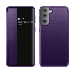 For Samsung Galaxy S21+ 5G Magnetic Side Window View Shockproof Horizontal Flip Leather Case(Purple)