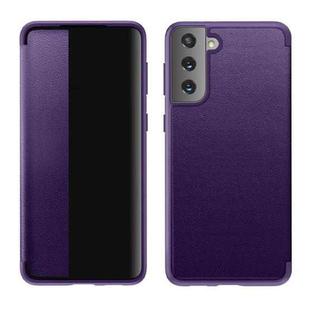For Samsung Galaxy S21 Ultra 5G Magnetic Side Window View Shockproof Horizontal Flip Leather Case(Purple)