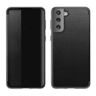 For Samsung Galaxy S21 Ultra 5G Magnetic Side Window View Shockproof Horizontal Flip Leather Case(Black)