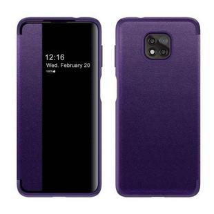 For Motorola Moto G Power(2021) Magnetic Side Window View Shockproof Horizontal Flip Leather Case(Purple)
