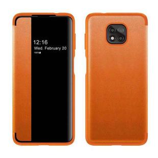 For Motorola Moto G Play(2021) Magnetic Side Window View Shockproof Horizontal Flip Leather Case(Orange)