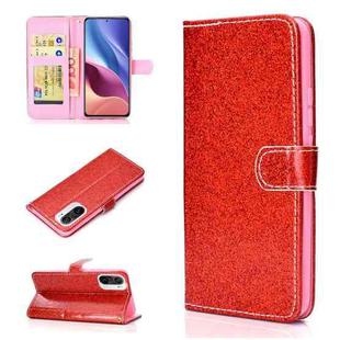 For Samsung Galaxy A02s (EU Version) Glitter Powder Horizontal Flip Leather Case with Card Slots & Holder & Photo Frame & Wallet(Red)