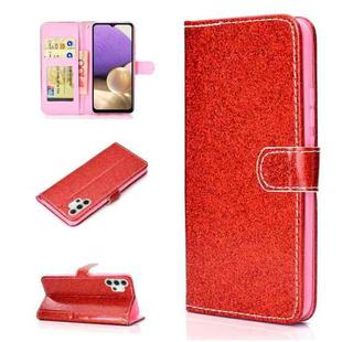 For Samsung Galaxy A32 4G Glitter Powder Horizontal Flip Leather Case with Card Slots & Holder & Photo Frame & Wallet(Red)