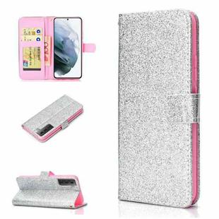 For Samsung Galaxy S21 5G Glitter Powder Horizontal Flip Leather Case with Card Slots & Holder & Photo Frame & Wallet(Silver)
