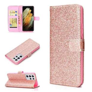 For Samsung Galaxy S21 Ultra 5G Glitter Powder Horizontal Flip Leather Case with Card Slots & Holder & Photo Frame & Wallet(Rose Gold)