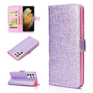 For Samsung Galaxy S21 Ultra 5G Glitter Powder Horizontal Flip Leather Case with Card Slots & Holder & Photo Frame & Wallet(Purple)