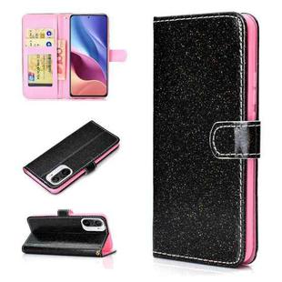 For Xiaomi Redmi K40 Glitter Powder Horizontal Flip Leather Case with Card Slots & Holder & Photo Frame & Wallet(Black)