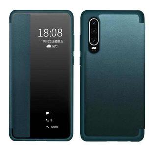 For Huawei P30 Magnetic Side Window View Shockproof Horizontal Flip Leather Smart Case(Green)