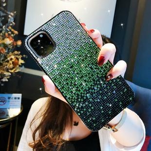 For iPhone 11 Pro PC + Crystal Diamond Tri-Color Gradient Protective Case(Gradient Green)