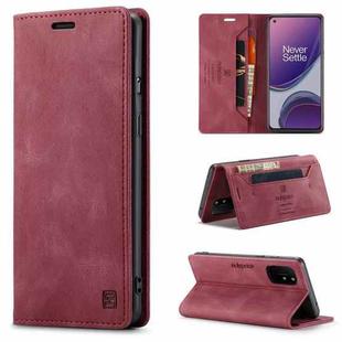 For OnePlus 8T AutSpace A01 Retro Skin-feel Crazy Horse Texture Horizontal Flip Leather Case with Holder & Card Slots & Wallet & RFID(Wine Red)