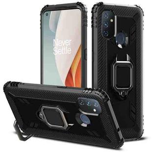 For OnePlus Nord N100 Carbon Fiber Protective Case with 360 Degree Rotating Ring Holder(Black)