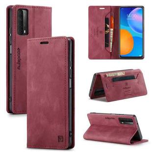 For Huawei P smart 2021 AutSpace A01 Retro Skin-feel Crazy Horse Texture Horizontal Flip Leather Case with Holder & Card Slots & Wallet & RFID(Wine Red)