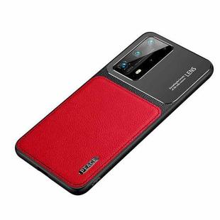 For Huawei P40 Frosted Metal + Leather Texture Protective Case (Red)