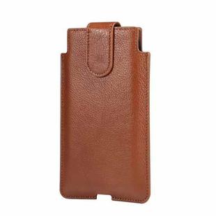 Universal Cow Leather Vertical Mobile Phone Leather Case Waist Bag For 6.7 inch and Below Phones(Brown)