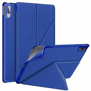 For Lenovo Tab P11 Pro  TB-706F Cloth Texture Multi-folding Horizontal Flip PU Leather Shockproof Case with Holder & Sleep / Wake-up Function(Blue)