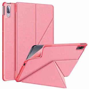 For Lenovo Tab P11 Pro  TB-706F Cloth Texture Multi-folding Horizontal Flip PU Leather Shockproof Case with Holder & Sleep / Wake-up Function(Pink)