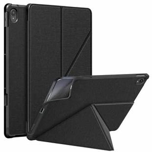 For Lenovo Tab P11 TB-J606F Cloth Texture Multi-folding Horizontal Flip PU Leather Shockproof Case with Holder & Sleep / Wake-up Function(Black)