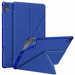 For Lenovo Tab P11 TB-J606F Cloth Texture Multi-folding Horizontal Flip PU Leather Shockproof Case with Holder & Sleep / Wake-up Function(Blue)