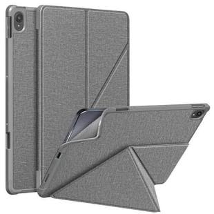 For Lenovo Tab P11 TB-J606F Cloth Texture Multi-folding Horizontal Flip PU Leather Shockproof Case with Holder & Sleep / Wake-up Function(Grey)