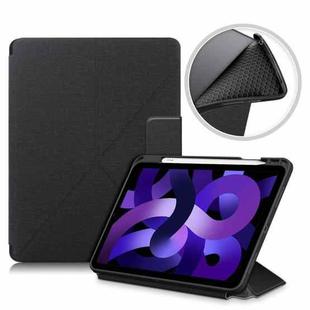 For iPad Air 2022 / 2020 10.9 / Pro 11 (2018) Cloth Texture Multi-folding Horizontal Flip PU Leather Shockproof Case with Holder & Sleep / Wake-up Function(Black)