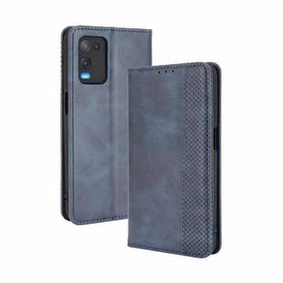 For OPPO A54 4G Magnetic Buckle Retro Crazy Horse Texture Horizontal Flip Leather Case with Holder & Card Slots & Photo Frame(Blue)