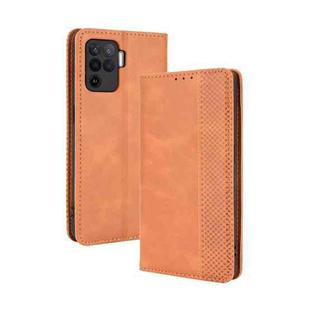 For OPPO A94 4G / F19 Pro 4G / Reno5 F Magnetic Buckle Retro Crazy Horse Texture Horizontal Flip Leather Case with Holder & Card Slots & Photo Frame(Brown)