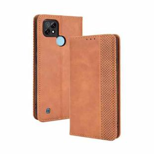 For OPPO Realme C21 Magnetic Buckle Retro Crazy Horse Texture Horizontal Flip Leather Case with Holder & Card Slots & Photo Frame(Brown)