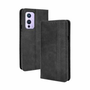 For OnePlus 9 (Europe and America Version) Magnetic Buckle Retro Crazy Horse Texture Horizontal Flip Leather Case with Holder & Card Slots & Photo Frame(Black)