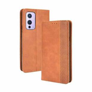 For OnePlus 9 (Europe and America Version) Magnetic Buckle Retro Crazy Horse Texture Horizontal Flip Leather Case with Holder & Card Slots & Photo Frame(Brown)