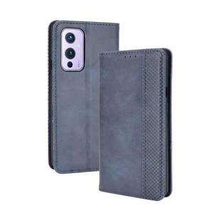 For OnePlus 9 (Europe and America Version) Magnetic Buckle Retro Crazy Horse Texture Horizontal Flip Leather Case with Holder & Card Slots & Photo Frame(Blue)