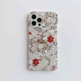 For iPhone 12 / 12 Pro Shell Pattern Protective Case with Rotating Holder(Little Red Flower)