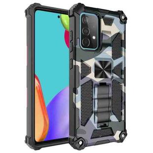 For Samsung Galaxy A32 4G Camouflage Armor Shockproof TPU + PC Magnetic Protective Case with Holder(Baby Blue)