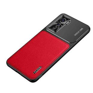 For vivo iQOO 5 5G Frosted Metal + Leather Texture Protective Case(Red)