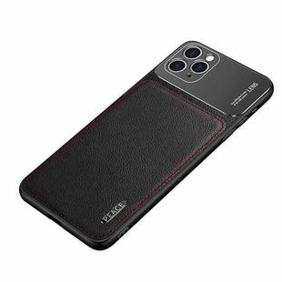 For iPhone 11 Frosted Metal + Leather Texture Protective Case(Black)