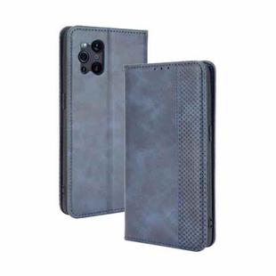 For OPPO Find X3 / Find X3 Pro Magnetic Buckle Retro Crazy Horse Texture Horizontal Flip Leather Case with Holder & Card Slots & Photo Frame(Blue)