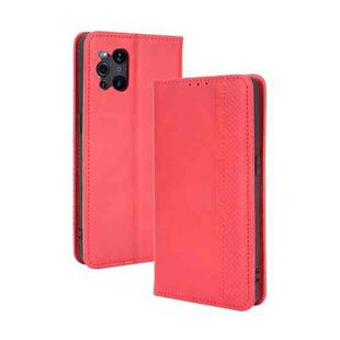 For OPPO Find X3 / Find X3 Pro Magnetic Buckle Retro Crazy Horse Texture Horizontal Flip Leather Case with Holder & Card Slots & Photo Frame(Red)