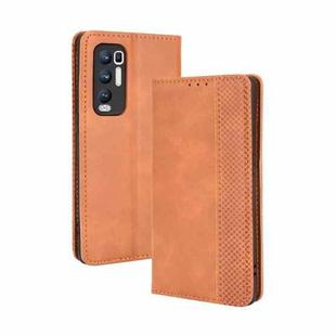 For OPPO Reno5 Pro Plus / Find X3 Neo Magnetic Buckle Retro Crazy Horse Texture Horizontal Flip Leather Case with Holder & Card Slots & Photo Frame(Brown)