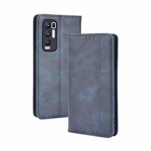 For OPPO Reno5 Pro Plus / Find X3 Neo Magnetic Buckle Retro Crazy Horse Texture Horizontal Flip Leather Case with Holder & Card Slots & Photo Frame(Blue)