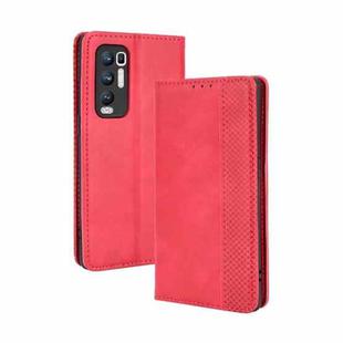 For OPPO Reno5 Pro Plus / Find X3 Neo Magnetic Buckle Retro Crazy Horse Texture Horizontal Flip Leather Case with Holder & Card Slots & Photo Frame(Red)