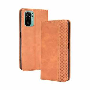 For Xiaomi Redmi Note 10 4G / Note 10S Magnetic Buckle Retro Crazy Horse Texture Horizontal Flip Leather Case with Holder & Card Slots & Photo Frame(Brown)