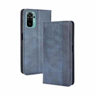 For Xiaomi Redmi Note 10 4G / Note 10S Magnetic Buckle Retro Crazy Horse Texture Horizontal Flip Leather Case with Holder & Card Slots & Photo Frame(Blue)