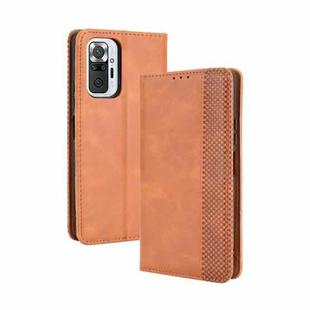 For Xiaomi Redmi Note 10 Pro/Note 10 Pro Max 4G Magnetic Buckle Retro Crazy Horse Texture Horizontal Flip Leather Case with Holder & Card Slots & Photo Frame(Brown)