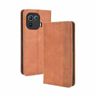 For Xiaomi Mi 11 Pro Magnetic Buckle Retro Crazy Horse Texture Horizontal Flip Leather Case with Holder & Card Slots & Photo Frame(Brown)