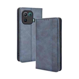 For Xiaomi Mi 11 Pro Magnetic Buckle Retro Crazy Horse Texture Horizontal Flip Leather Case with Holder & Card Slots & Photo Frame(Blue)