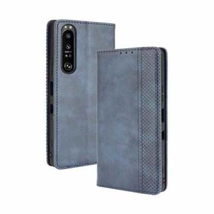 For Sony Xperia 1 III Magnetic Buckle Retro Crazy Horse Texture Horizontal Flip Leather Case with Holder & Card Slots & Photo Frame(Blue)