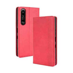 For Sony Xperia 1 III Magnetic Buckle Retro Crazy Horse Texture Horizontal Flip Leather Case with Holder & Card Slots & Photo Frame(Red)