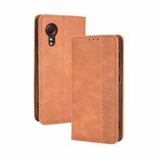 For Samsung Galaxy Xcover 5 Magnetic Buckle Retro Crazy Horse Texture Horizontal Flip Leather Case with Holder & Card Slots & Photo Frame(Brown)